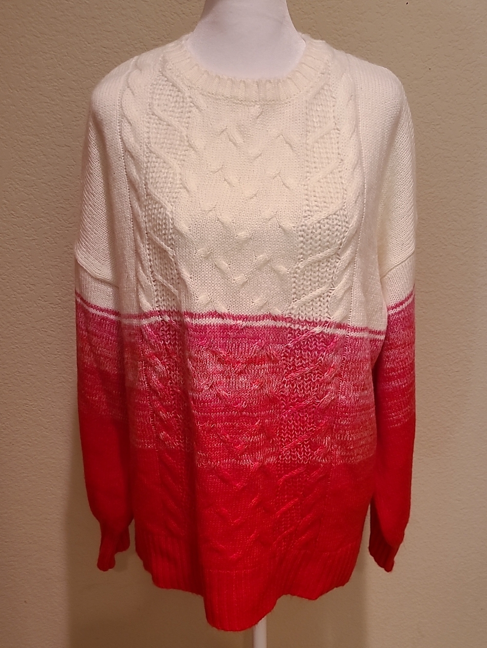 *HOST PICK* Cream, Pink, and Red Gradient Cable Knit Sweater Size XL
